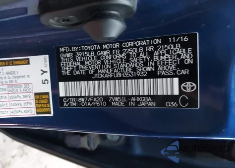 2017 Toyota Prius Three from USA, damaged, VIN JTDKARFU8H3531932